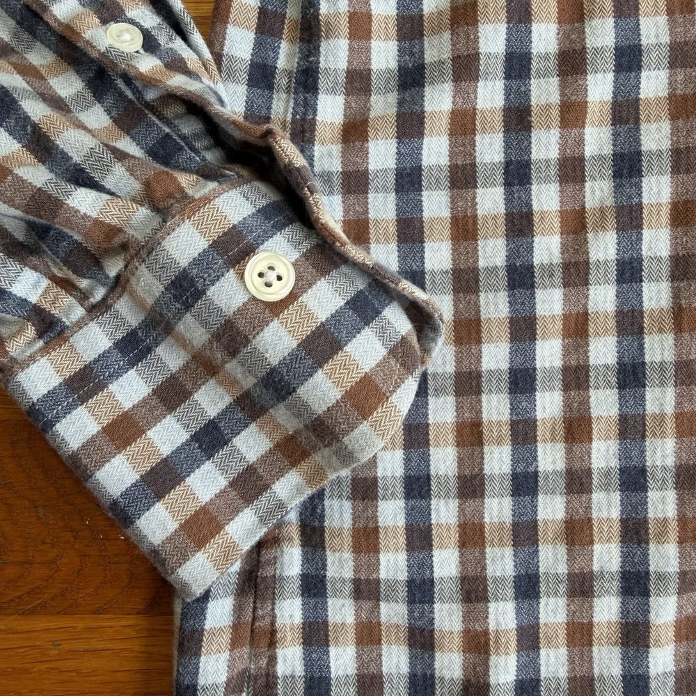 Ledbury The Soft Brown Kyger Check Custom Shirt Sz 15.5 Herringbone Plaid $155RT
